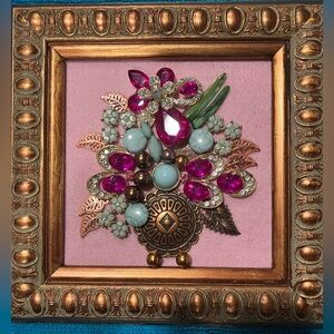 JEWELRY ART COLLAGE IN COPPER, SAGE, AND PINK. OOAK GIFT 💝 IDEA. UNIQUE HANDMADE